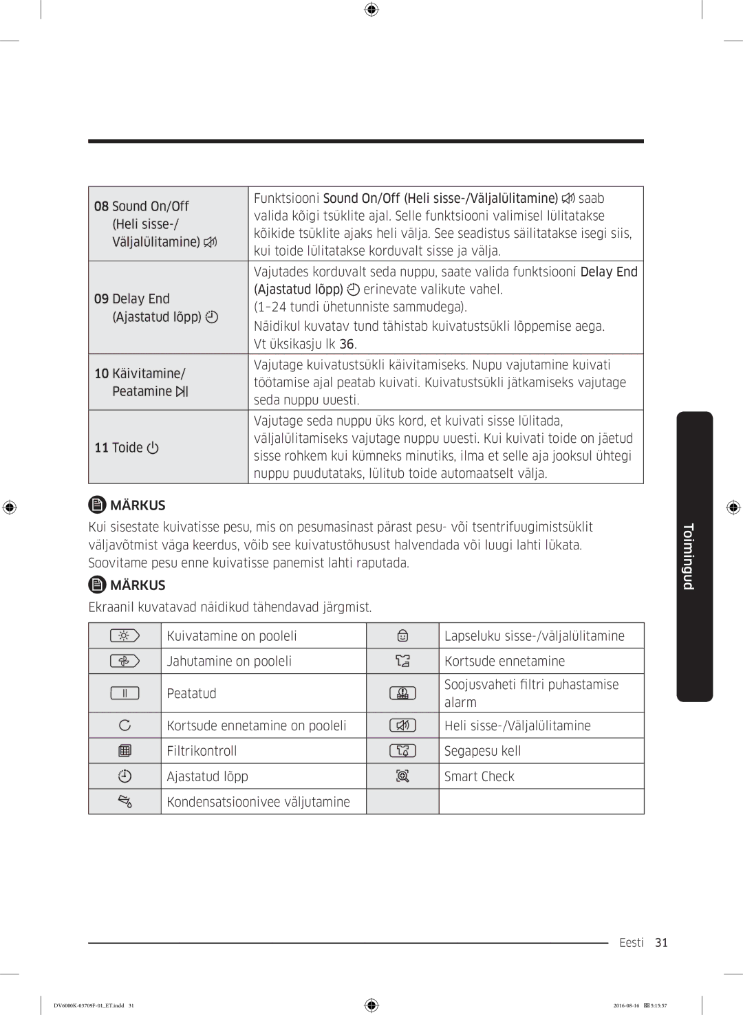 Samsung DV80K6010CW/LE manual Eesti 31  